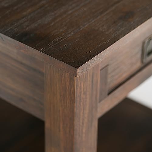 SIMPLIHOME Monroe Solid Acacia Wood 22 inch wide Square Rustic End Side Table in Distressed Charcoal Brown with Storage, 1 Drawer, for the Living Room and Bedroom