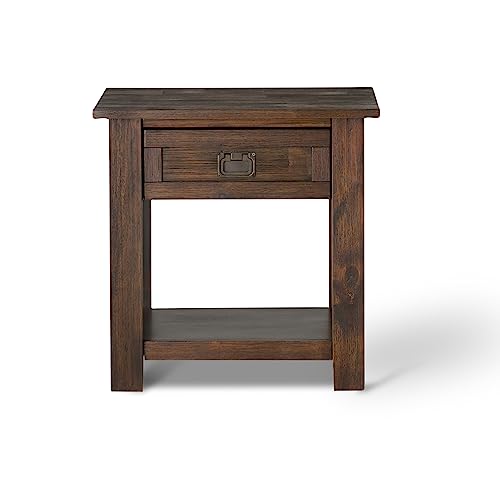 SIMPLIHOME Monroe Solid Acacia Wood 22 inch wide Square Rustic End Side Table in Distressed Charcoal Brown with Storage, 1 Drawer, for the Living Room and Bedroom
