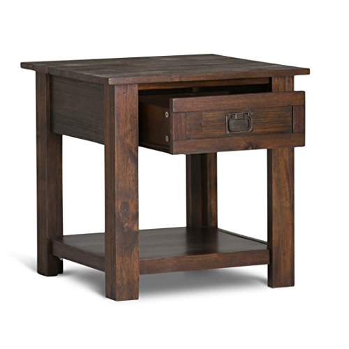 SIMPLIHOME Monroe Solid Acacia Wood 22 inch wide Square Rustic End Side Table in Distressed Charcoal Brown with Storage, 1 Drawer, for the Living Room and Bedroom