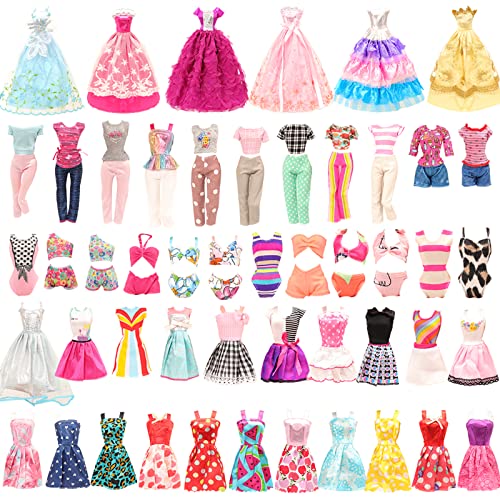 BARWA Fashion Closet Wardrobe 107 Pcs Doll Accessories 16 Pack Doll Clothes 1 Shoes Rack 84 Pcs Different Shoes Hanger Crown Necklace Glasses Doll Accessories Xmas Gift