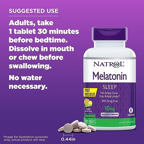 Natrol Melatonin 10mg, Citrus Flavored Dietary Supplement for Restful Sleep, 100 Fast-Dissolve Tablets, 100 Day Supply