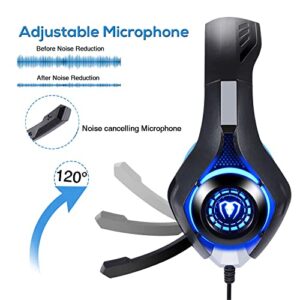 BlueFire Professional 3.5mm PS4 Gaming Headset Headphone with Mic and LED Lights for Playstation 4, PS5, Xbox one,Laptop, Computer (Blue)