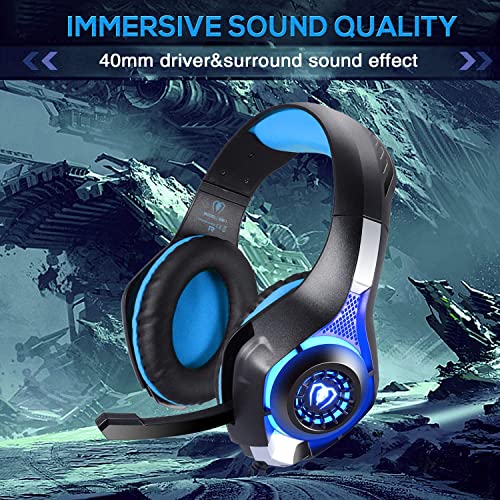 BlueFire Professional 3.5mm PS4 Gaming Headset Headphone with Mic and LED Lights for Playstation 4, PS5, Xbox one,Laptop, Computer (Blue)