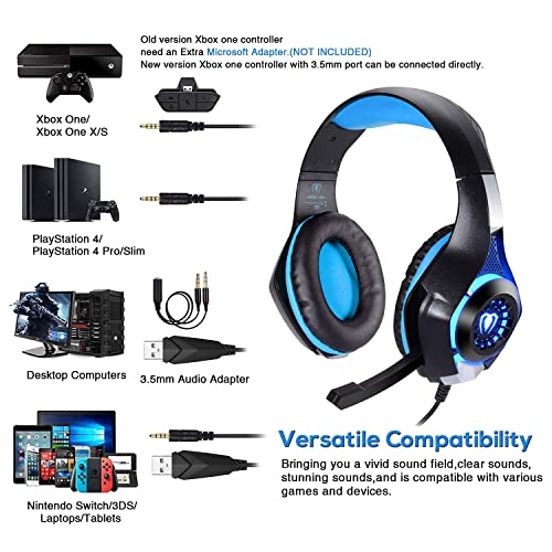 BlueFire Professional 3.5mm PS4 Gaming Headset Headphone with Mic and LED Lights for Playstation 4, PS5, Xbox one,Laptop, Computer (Blue)