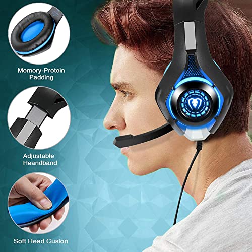 BlueFire Professional 3.5mm PS4 Gaming Headset Headphone with Mic and LED Lights for Playstation 4, PS5, Xbox one,Laptop, Computer (Blue)