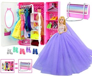 zita element 34 pcs 11.5 inch girl doll closet wardrobe set for 11.5 inch girl doll clothes and accessories - including handbag style closet, dresses, swimsuits, shoes, hangers and necklaces