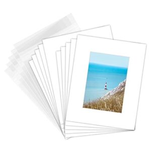 golden state art pack of 25 white pre-cut 8x10 picture mat for 5x7 photo with white core bevel cut mattes sets. includes 25 high premier acid free mats & 25 backing board & 25 clear bags