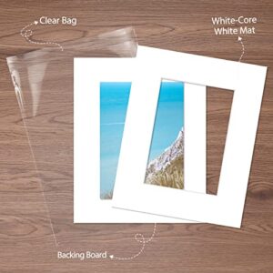 Golden State Art Pack of 25 White Pre-Cut 8x10 Picture Mat for 5x7 Photo with White Core Bevel Cut Mattes Sets. Includes 25 High Premier Acid Free Mats & 25 Backing Board & 25 Clear Bags