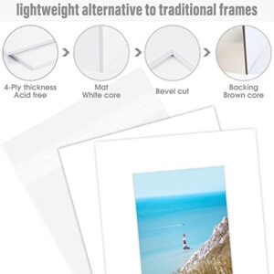 Golden State Art Pack of 25 White Pre-Cut 8x10 Picture Mat for 5x7 Photo with White Core Bevel Cut Mattes Sets. Includes 25 High Premier Acid Free Mats & 25 Backing Board & 25 Clear Bags