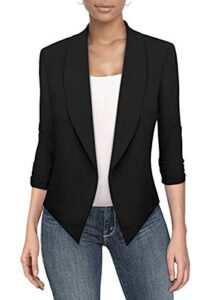 hybrid & company womens casual work office open front blazer jacket with removable shoulder pads jk1133 black large