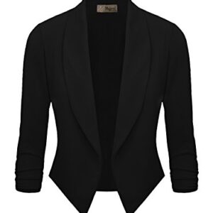 Hybrid & Company Womens Casual Work Office Open Front Blazer Jacket with Removable Shoulder Pads JK1133 Black Large
