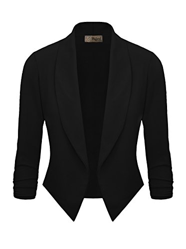 Hybrid & Company Womens Casual Work Office Open Front Blazer Jacket with Removable Shoulder Pads JK1133 Black Large