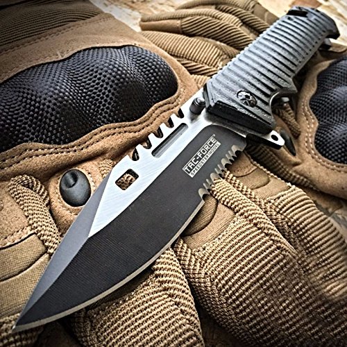 Spring Assisted Open SAWBACK BOWIE Tactical Rescue Pocket Knife EDC (Basic pack)