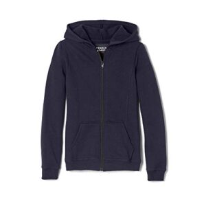french toast girls zip front fleece hoodie school uniform coat, navy, 7 8 us