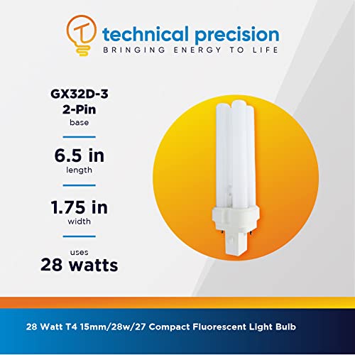 Technical Precision Replacement for PL-C 15mm/28w/27 Light Bulb 28W Compact Fluorescent Lamp with GX3D-3 2 Pin Base - 2700K Warm White Energy Saving Plug in Light Bulb - 1 Pack