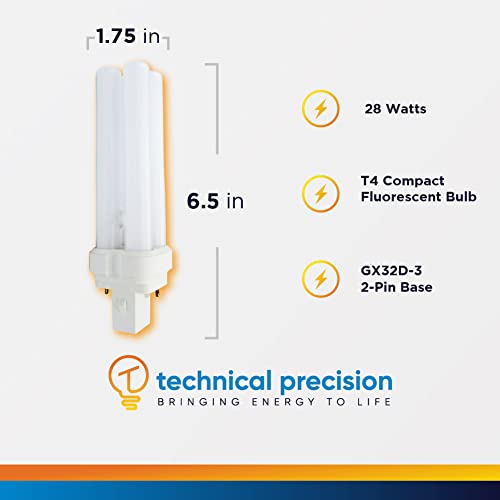 Technical Precision Replacement for PL-C 15mm/28w/27 Light Bulb 28W Compact Fluorescent Lamp with GX3D-3 2 Pin Base - 2700K Warm White Energy Saving Plug in Light Bulb - 1 Pack