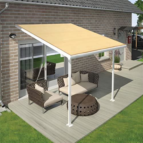 Shatex 90% Shade Fabric 6' x 10' Sun Shade Cloth with Grommets for Pergola Cover Canopy, Wheat, 12 Bungee Balls