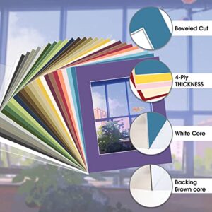 Golden State Art, Pack of 25 Mixed Colors Pre-Cut 11x14 Picture Mat for 8x10 Photo with White Core Bevel Cut Mattes Sets. Includes 25 High Premier Acid Free Mats & 25 Backing Board & 25 Clear Bags