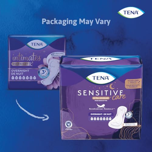 TENA Incontinence Pads, Bladder Control & Postpartum for Women, Overnight Absorbency, Extra Coverage, Sensitive Care - 84 Count