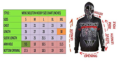 SKYLINEWEARS Men Full Face Mask Skeleton Skull Hoodie Sweatshirt Halloween Costume Hoodie Black S