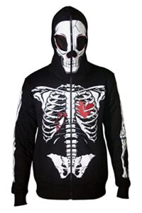 skylinewears men full face mask skeleton skull hoodie sweatshirt halloween costume hoodie black s