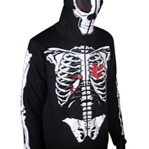 SKYLINEWEARS Men Full Face Mask Skeleton Skull Hoodie Sweatshirt Halloween Costume Hoodie Black S