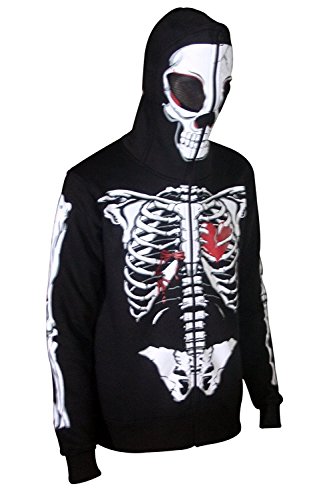 SKYLINEWEARS Men Full Face Mask Skeleton Skull Hoodie Sweatshirt Halloween Costume Hoodie Black S