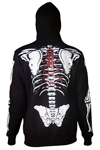 SKYLINEWEARS Men Full Face Mask Skeleton Skull Hoodie Sweatshirt Halloween Costume Hoodie Black S