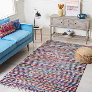 safavieh rag rug collection accent rug - 4' x 6', multi, handmade boho stripe cotton, ideal for high traffic areas in entryway, living room, bedroom (rar128g)