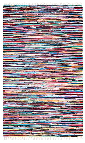 SAFAVIEH Rag Rug Collection Accent Rug - 4' x 6', Multi, Handmade Boho Stripe Cotton, Ideal for High Traffic Areas in Entryway, Living Room, Bedroom (RAR128G)