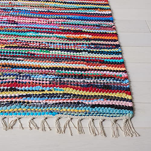 SAFAVIEH Rag Rug Collection Accent Rug - 4' x 6', Multi, Handmade Boho Stripe Cotton, Ideal for High Traffic Areas in Entryway, Living Room, Bedroom (RAR128G)