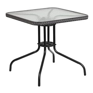 flash furniture barker 28'' square tempered glass metal table with gray rattan edging