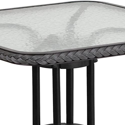 Flash Furniture Barker 28'' Square Tempered Glass Metal Table with Gray Rattan Edging