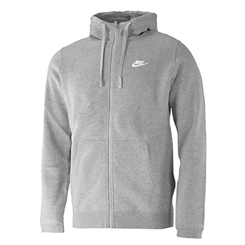 Nike Men's Sportswear Full Zip Club Hoodie, Dark Grey Heather/Dark Grey Heather/White, Large