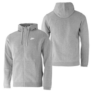 Nike Men's Sportswear Full Zip Club Hoodie, Dark Grey Heather/Dark Grey Heather/White, Large