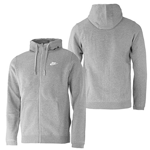 Nike Men's Sportswear Full Zip Club Hoodie, Dark Grey Heather/Dark Grey Heather/White, Large