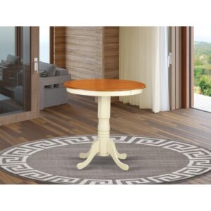 East West Furniture EDT-WHI-TP Eden Bar Height Counter Table - a Round Dinner Table Top with Pedestal Base, 30x30 Inch, Buttermilk & Cherry