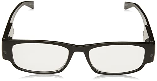 Foster Grant Men's Lloyd Lightspecs Lighted Reading Glasses Rectangular Reading Glasses, Black/Transparent, 59 mm, +1.50