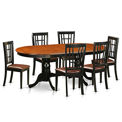 East West Furniture PLNI7-BCH-LC Plainville 7 Piece Modern Set Consist of an Oval Wooden Table with Butterfly Leaf and 6 Faux Leather Dining Room Chairs, 42x78 Inch, Black & Cherry