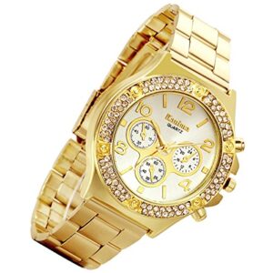 gold hip-hop watch for men [upgraded] japan quartz 30m waterproof dress casual watch for valentine's day