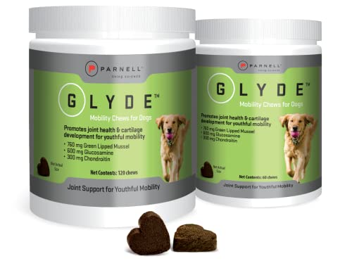 GLYDE Mobility Chews Hip & Joint Supplement for Dog | 120 Chews | with Glucosamine, Chondroitin & New Zealand Green Lipped Mussel | Natural and Sustainable | Gluten Free | Healthy Joints