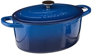 crock pot artisan enameled cast iron 7-quart oval dutch oven, sapphire blue -