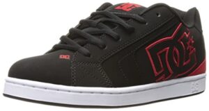 dc men's net skate casual shoe skateboarding, black/red, 11 d us