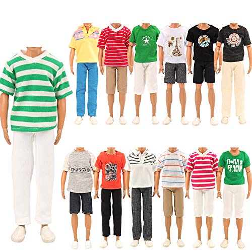 BARWA Lot 3 Sets Fashion Outfit Clothes 3 Tops with 3 Trousers for 12 inch Boy Friend Doll