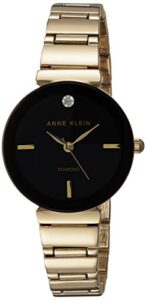 anne klein women's ak/2434bkgb diamond-accented gold-tone bracelet watch