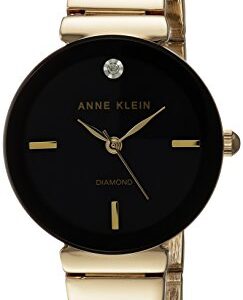 Anne Klein Women's AK/2434BKGB Diamond-Accented Gold-Tone Bracelet Watch