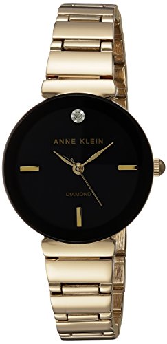 Anne Klein Women's AK/2434BKGB Diamond-Accented Gold-Tone Bracelet Watch