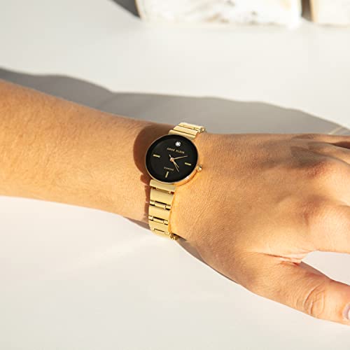 Anne Klein Women's AK/2434BKGB Diamond-Accented Gold-Tone Bracelet Watch
