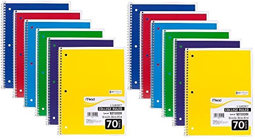 Mead Spiral Notebook, College Ruled, 1 Subject, 12-Pack