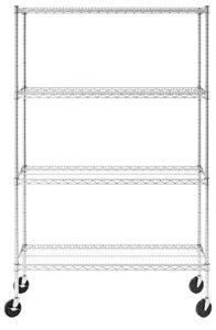 saferacks nsf certified storage shelves, heavy duty steel wire shelving unit with wheels and adjustable feet, used as pantry shelf, garage or bakers rack kitchen shelving - (18"x48"x72" 4-tier)